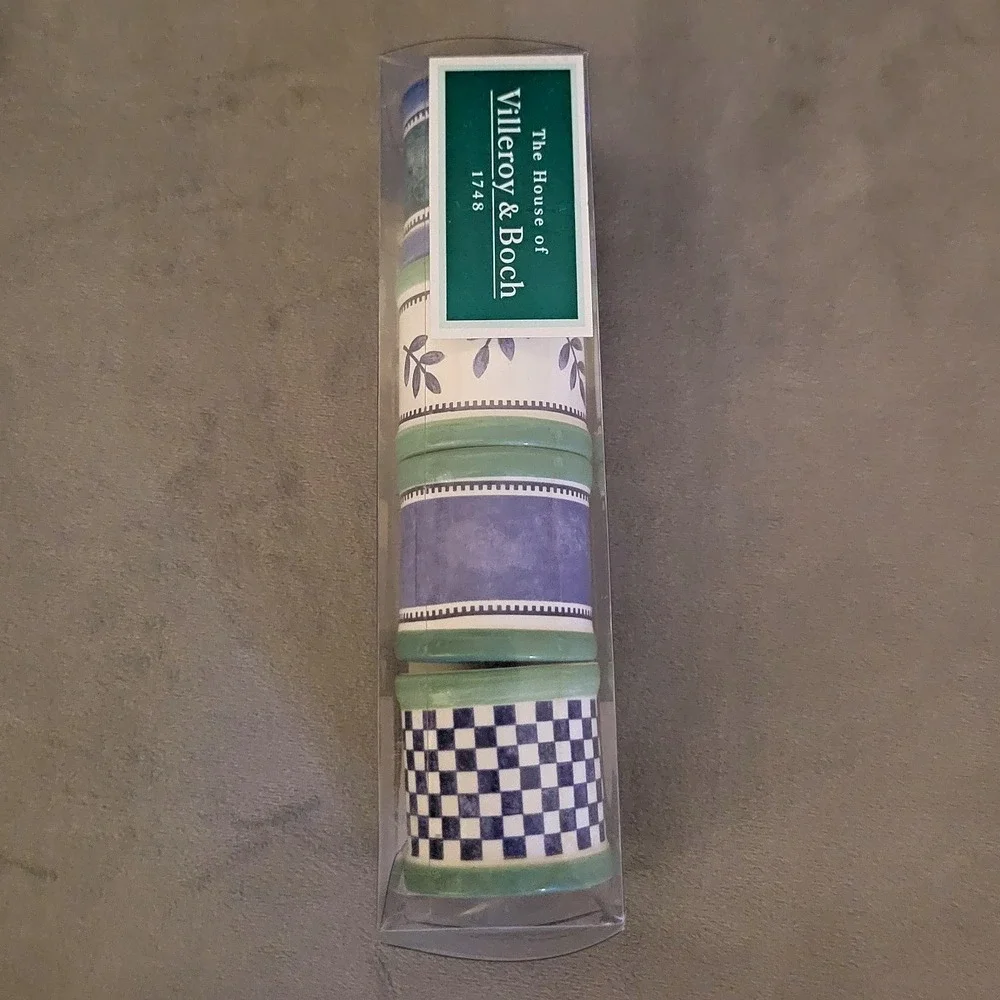 Villeroy & Boch Switch 3 Napkin Rings Set of 4 Dolomite Blue Green White
